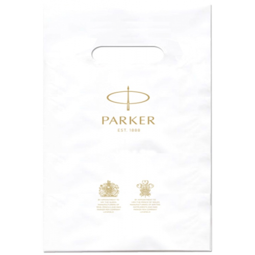 Фирменный подарочный пакет parker, малый, полиэтиленовый, белый, 20*30 см