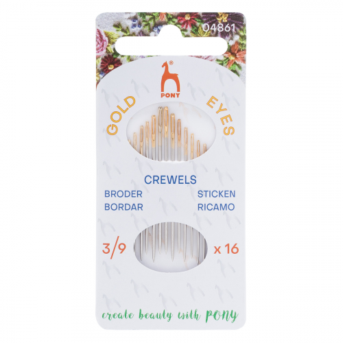 04361 Иглы для вышивания и шитья Crewels с золотым ушком № 3-9, 16 шт PONY