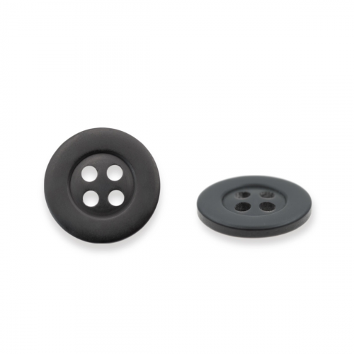 12874/4 24 (black) Пуговица 24L (15мм) 4 прокола, пластик, черный матовый ПРОТОС