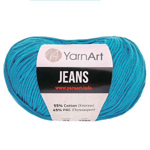 Пряжа YarnArt 'Jeans' 50гр 160м (55% хлопок, 45% полиакрил) (55 насыщенный голубой)