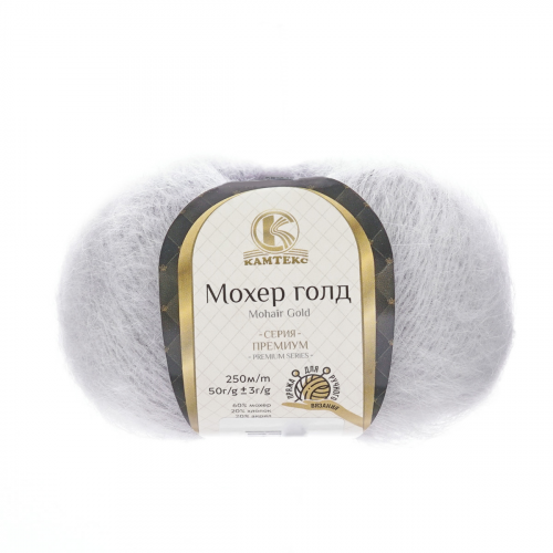 Пряжа Камтекс 'Мохер голд' 50гр. 250м. (60% мохер, 20% хлопок, 20% акрил) (008 серебристый) КАМТЕКС