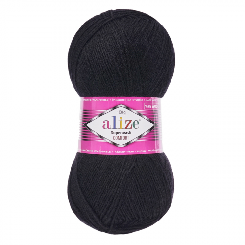 Пряжа ALIZE 'Superwash Comfort Socks' 100гр. 420м. (75% SW шерсть, 25% полиамид) (60 черный) Alize