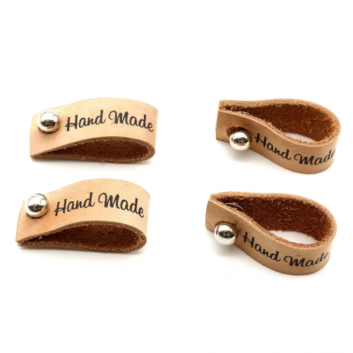 Набор кожаных бирок с кнопкой 'Hand Made' 1,3*7см, цв. бежевый, уп.8шт АЙРИС