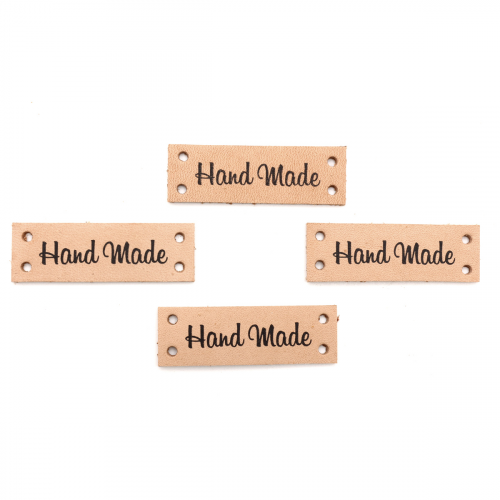 Набор кожаных бирок пришивных 'Hand Made' 1,4*4см, цв. бежевый, уп.8шт АЙРИС