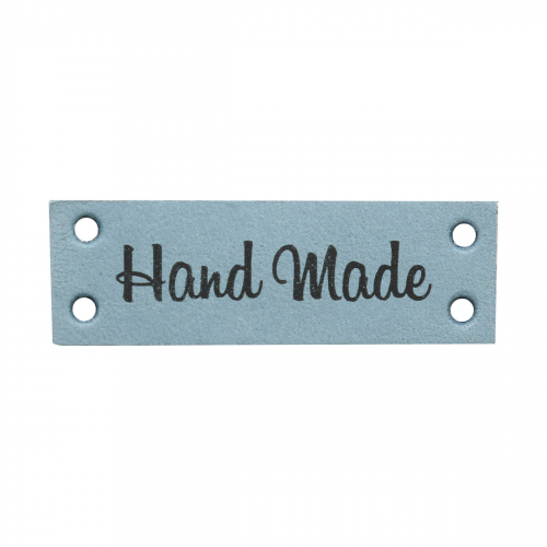 Кожаная бирка пришивная 'Hand Made' 1,4*4см, уп.4шт (голубой) АЙРИС