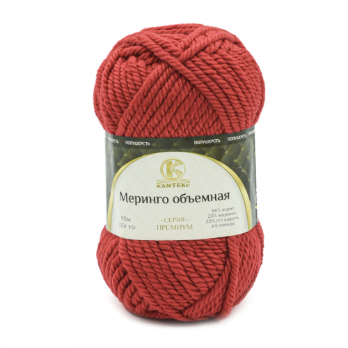 Пряжа Камтекс 'Меринго объемная' 150гр. 90м. (20% меринос, 20% полутонкая шерсть, 56% акрил, 4% лайкра) (046 красный) КАМТЕКС