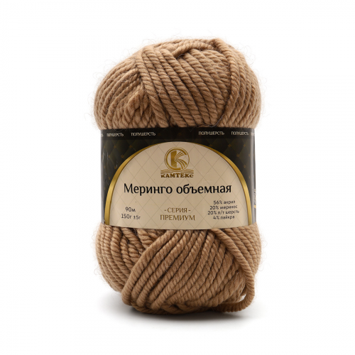 Пряжа Камтекс 'Меринго объемная' 150гр. 90м. (20% меринос, 20% полутонкая шерсть, 56% акрил, 4% лайкра) (007 лен) КАМТЕКС