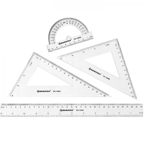 DV-12050 Набор геометрический 4 предмета (линейка 30 см+ транспортир+ 2 треугольника) Darvish