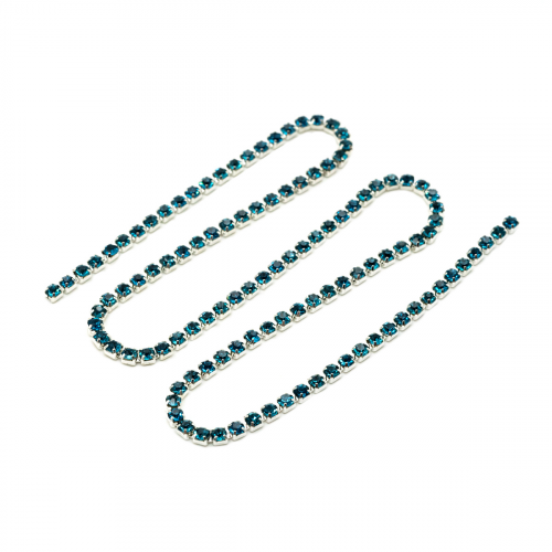 ЦС004СЦ2 Стразовые цепочки (серебро), цвет: лазурный, размер 2 мм, 30 см/упак Astra&Craft