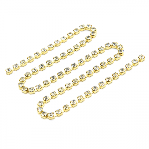 ЦС001ЗЦ3 Стразовые цепочки (золото), цвет: белый, размер 3 мм, 30 см/упак Astra&Craft