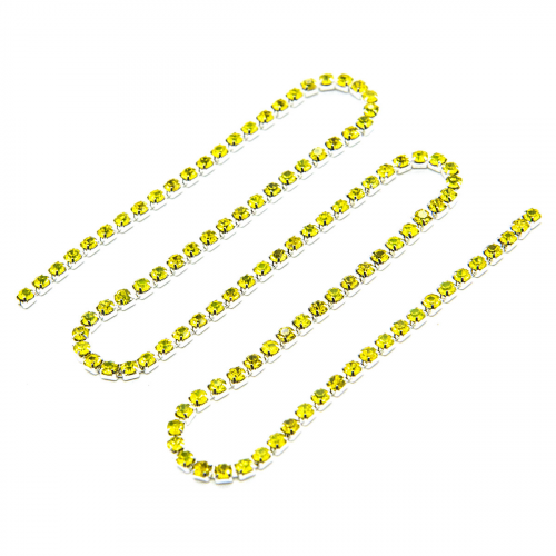 ЦС008СЦ2 Стразовые цепочки (серебро), цвет: желтый, размер 2 мм, 30 см/упак Astra&Craft