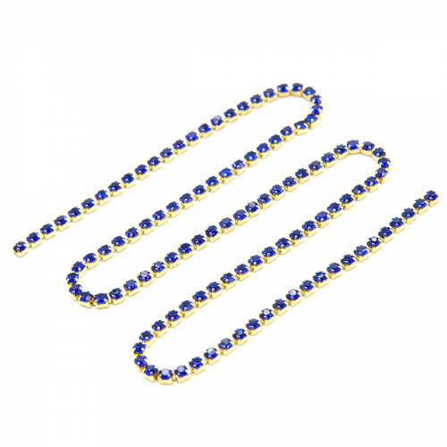 ЦС005ЗЦ2 Стразовые цепочки (золото), цвет: сапфир, размер 2 мм, 30 см/упак Astra&Craft