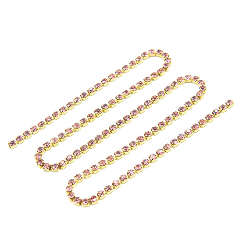ЦС006ЗЦ2 Стразовые цепочки (золото), цвет: розовый, размер 2 мм, 30 см/упак Astra&Craft