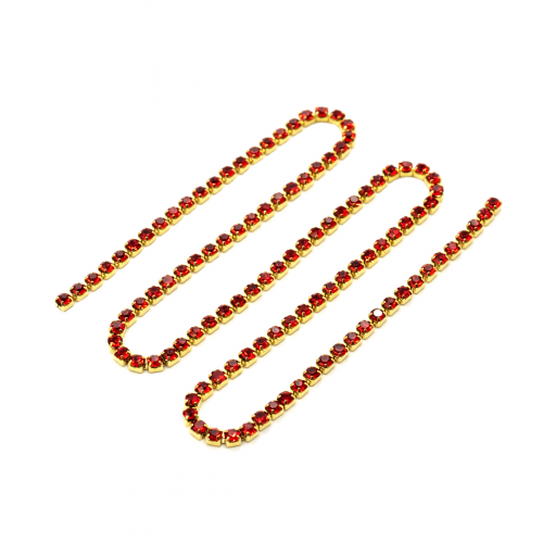 ЦС007ЗЦ2 Стразовые цепочки (золото), цвет: красный, размер 2 мм, 30 см/упак Astra&Craft