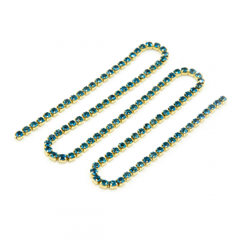 ЦС004ЗЦ2 Стразовые цепочки (золото), цвет: лазурный, размер 2 мм, 30 см/упак Astra&Craft