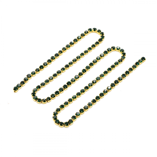 ЦС010ЗЦ2 Стразовые цепочки (золото), цвет: изумрудный, размер 2 мм, 30 см/упак Astra&Craft