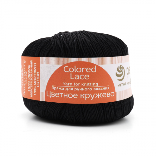 Пряжа Пехорка 'Цветное кружево' 50гр. 475м. (100% мерсеризованный хлопок) (02 черный)