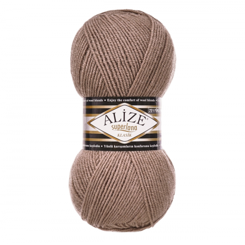 Пряжа ALIZE 'Superlana klasik' (однотонная) 100гр. 280м. (75% акрил, 25%шерсть) ТУ (584 кофе с молоком) Alize