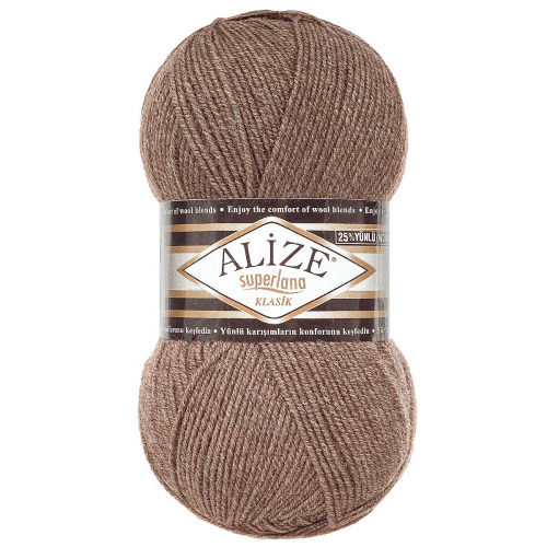 Пряжа ALIZE 'Superlana klasik' (однотонная) 100гр. 280м. (75% акрил, 25%шерсть) ТУ (240 кофе с молоком меланж) Alize
