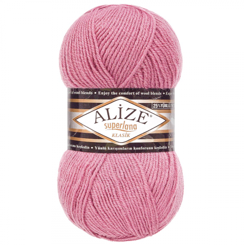 Пряжа ALIZE 'Superlana klasik' (однотонная) 100гр. 280м. (75% акрил, 25%шерсть) ТУ (28 сухая роза) Alize