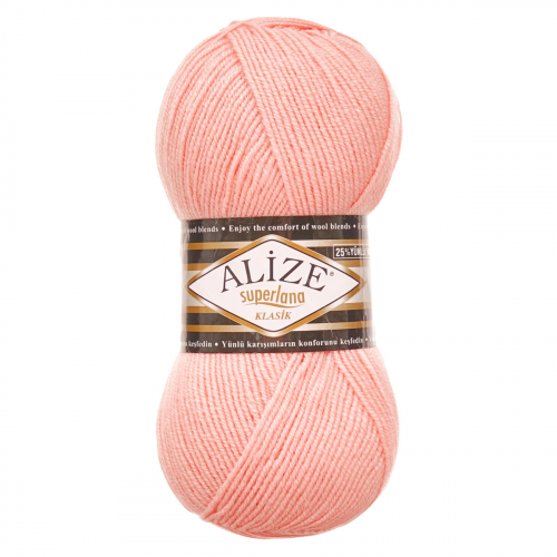 Пряжа ALIZE 'Superlana klasik' (однотонная) 100гр. 280м. (75% акрил, 25%шерсть) ТУ (363 нежная роза) Alize