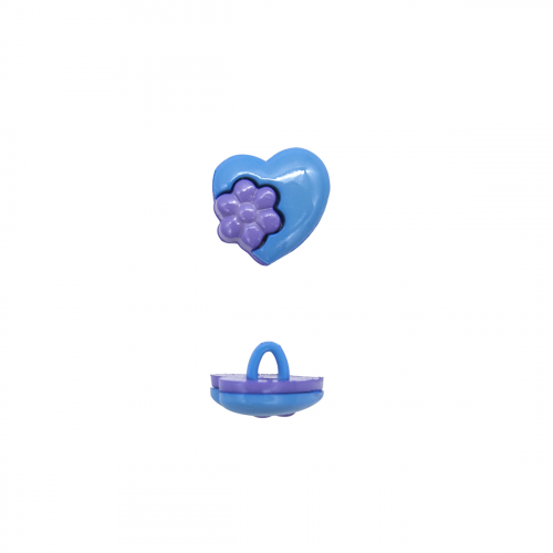 Пуговица 'Сердце с цветком' 24L (15мм) на ножке, пластик (373/144 голубой/фиолетовый) АЙРИС