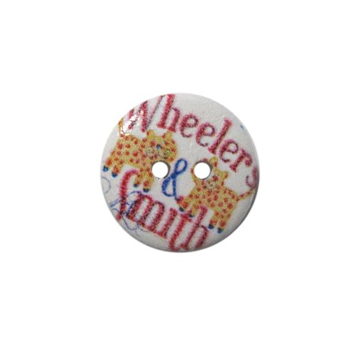 Пуговица 'Разное' 24L (15мм) 2 прокола, дерево (Надпись 'Wheelers&Smith') АЙРИС
