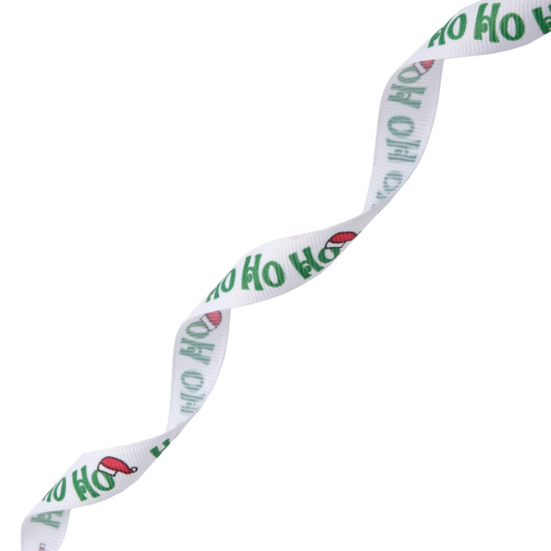 Лента репсовая 'HO HO HO', 15мм*22,5м (белый) АЙРИС