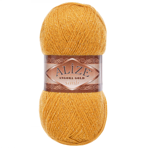 Пряжа Alize 'Angora Gold Simli' 100гр. 500м. (20% шерсть, 5% металлик, 75% акрил) (02 шафран)