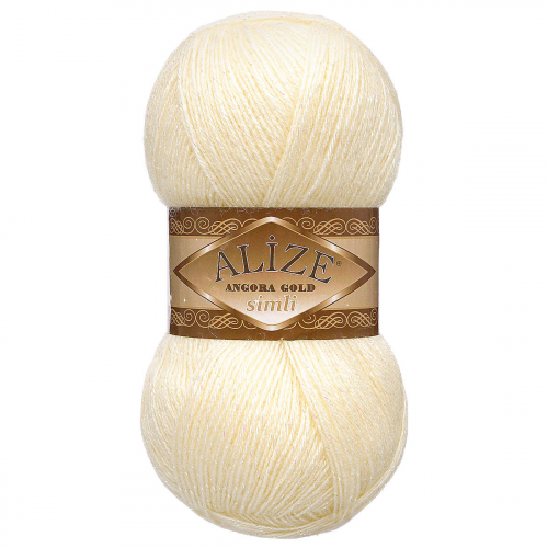 Пряжа Alize 'Angora Gold Simli' 100гр. 500м. (20% шерсть, 5% металлик, 75% акрил) (62 молочный)