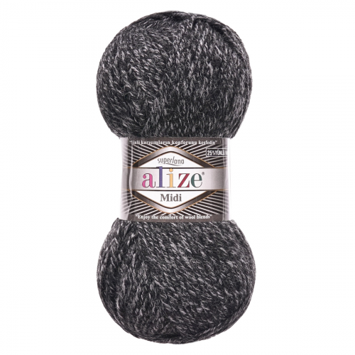 Пряжа ALIZE 'SUPERLANA MIDI' 100гр. 170м (25% Шерсть - 75% Акрил) (800 антрацитовый жаспе) Alize