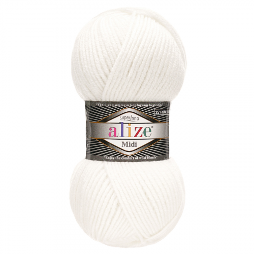 Пряжа ALIZE 'SUPERLANA MIDI' 100гр. 170м (25% Шерсть - 75% Акрил) (55 белый) Alize