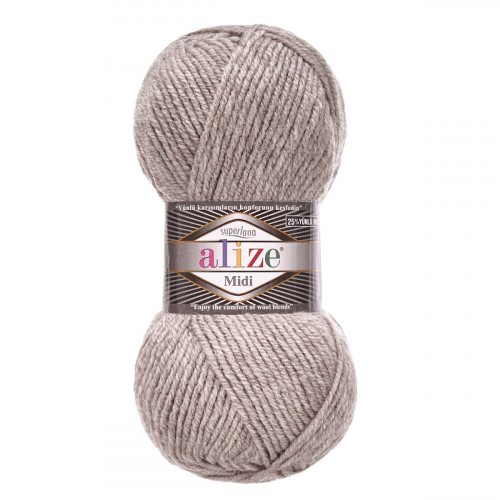 Пряжа ALIZE 'SUPERLANA MIDI' 100гр. 170м (25% Шерсть - 75% Акрил) (207 кофе с молоком меланж) Alize