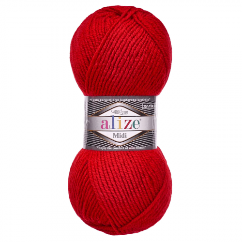 Пряжа ALIZE 'SUPERLANA MIDI' 100гр. 170м (25% Шерсть - 75% Акрил) (56 красный) Alize
