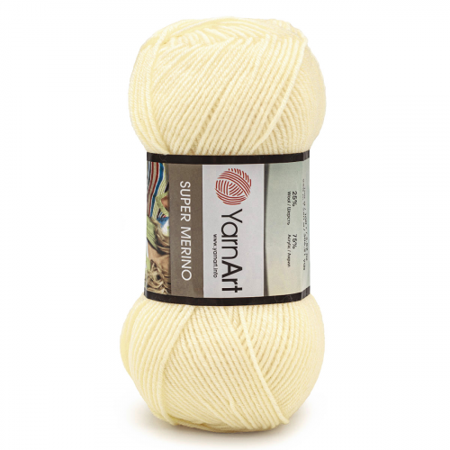 Пряжа YarnArt 'Super Merino' 100гр 300м (25% шерсть, 75% акрил) (256 молочный)