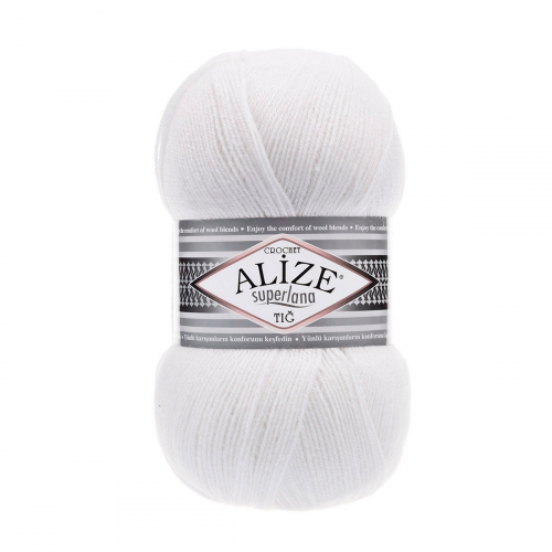 Пряжа ALIZE 'Superlana TIG' 100гр. 570м. (25%шерсть, 75%акрил) (55 белый) Alize