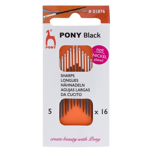01876 Иглы ручные для шитья BLACK Sharps, №5, белое ушко, 16 шт PONY