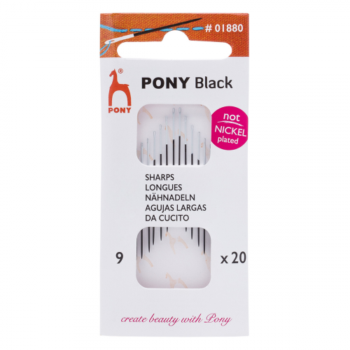 01880 Иглы ручные для шитья BLACK Sharps, №9, белое ушко, 20 шт PONY