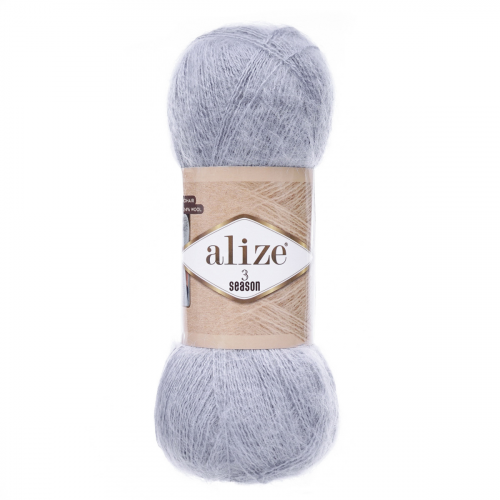 Пряжа ALIZE '3 SEASON' 100г 500м (25% мохер, 24% шерсть, 51% акрил) (21 серый) Alize