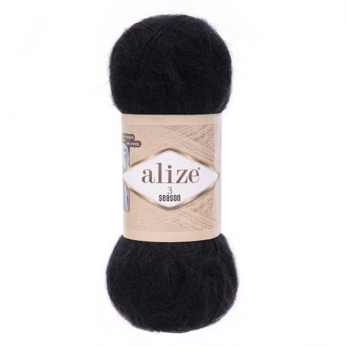 Пряжа ALIZE '3 SEASON' 100г 500м (25% мохер, 24% шерсть, 51% акрил) (60 черный) Alize