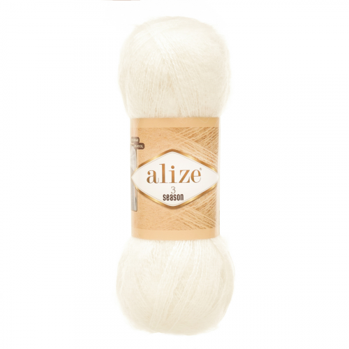 Пряжа ALIZE '3 SEASON' 100г 500м (25% мохер, 24% шерсть, 51% акрил) (55 белый) Alize