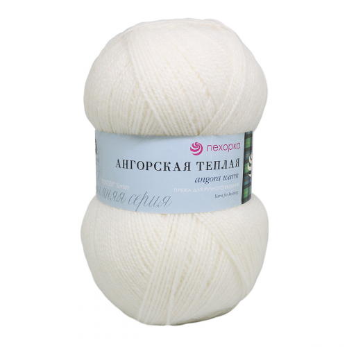 Пряжа Пехорка 'Ангорская тёплая' 100гр. 480м (40% шерсть, 60% акрил) (01 белый)