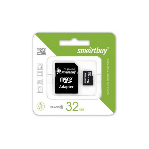 SmartBuy | Карта памяти microSDHC 32 GB Card Class 10 + SD adapter (Черный)
