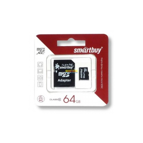 SmartBuy | Карта памяти microSDHC 64 GB Card Class 10 + SD adapter (Черный)