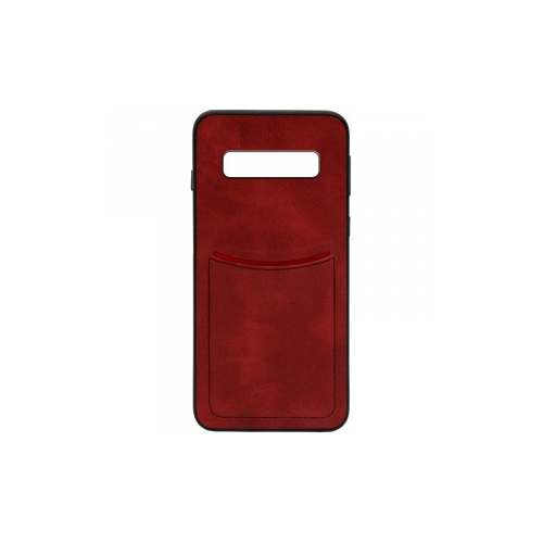 ILEVEL | Чехол с кожаным покрытием и с карманом-визитницей для Samsung Galaxy S10+ (Красный)