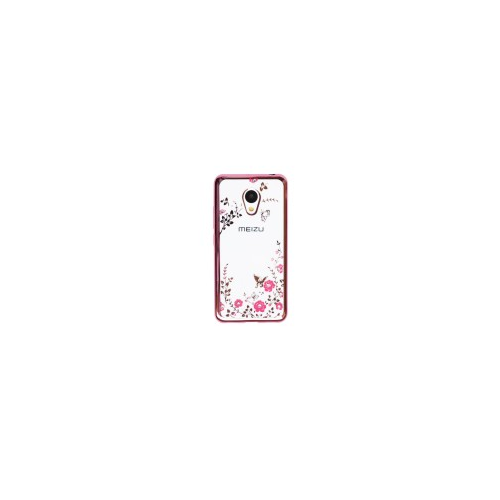 Epik Прозрачный чехол со стразами для Meizu M3 / M3 mini / M3s с глянцевым бампером (Розовый золотой/Розовые цветы)