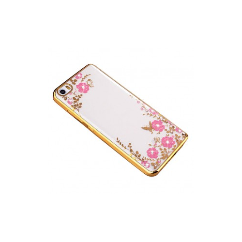 Epik Прозрачный чехол со стразами для Xiaomi MI5 / MI5 Pro с глянцевым бампером (Золотой / Розовые цветы)