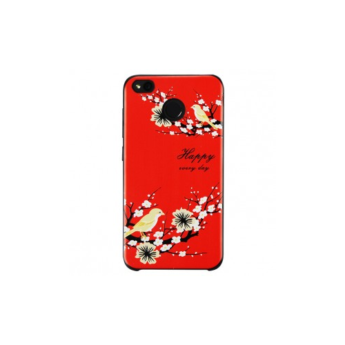 Epik Гибкий силиконовый чехол-накладка с цветочным принтом для Xiaomi Redmi 4X (Красный / Птицы и цветы)