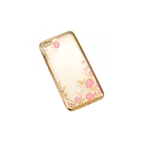 Epik Прозрачный чехол со стразами для Xiaomi Redmi Note 5A / Redmi Y1 Lite с глянцевым бампером (Золотой / Розовые цветы)