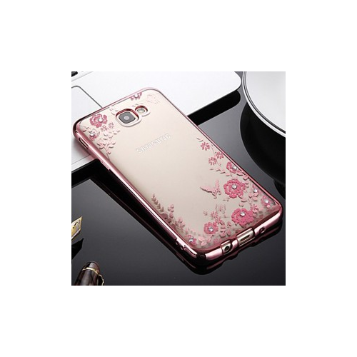 Epik Прозрачный чехол со стразами для Samsung A520 Galaxy A5 (2017) с глянцевым бампером (Розовый золотой/Розовые цветы)